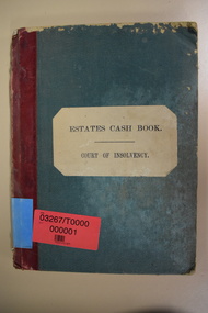 This is a dark blue cash book with maroon binding.