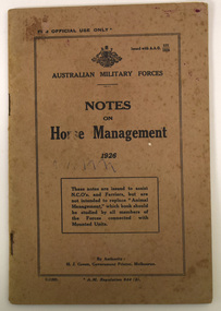 Book, Australian Military Forces, Notes on Horse Management, 1926