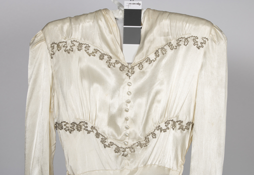 This is a wedding dress from Miss Hedrick's dress shop Warrnambool.