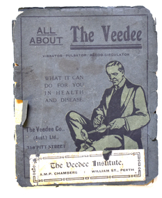 Booklet - Promotional booklet of the VeeDee Vibratory Massager, The VeeDee Institute Perth Australia, All About the VeeDee, c 1910