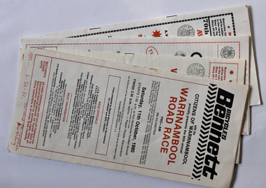 Programme - Four Programmes of Melbourne to Warrnambool Men's Cycle Race, Warrnambool Citizens' Road Race Committee, Warrnambool Road Race, 1980s