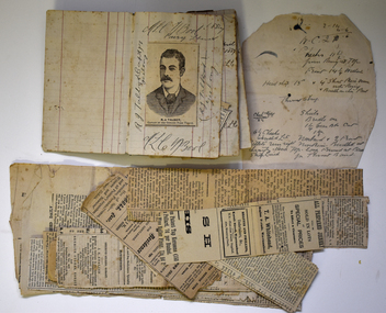 Memorabilia - Newspaper cuttings scrapbook, Martin Carter, Saddler, Warrnambool, late 19th century (1887-1894)