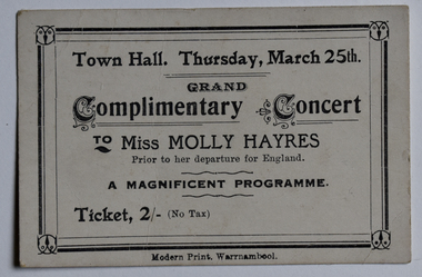 Ticket to Complimentary Concert for Miss Molly Hayres