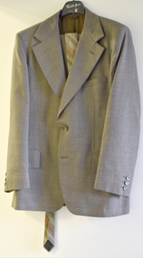 Clothing - Man's suit, tie, carry bag, coat hanger, Fletcher Jones and Staff Company, 1975