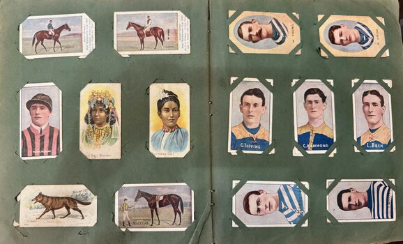 This is a collection of cigarette cards from early 20th century.