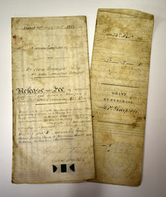 Legal record - Two documents regarding purchase and sale of land, George Barber, Port Fairy solicitor, early 1850s