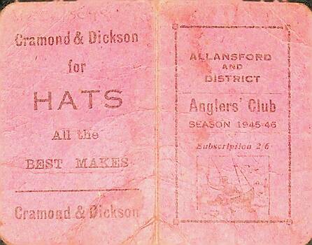 Allansford and District Anglers Club 1945-1946 Season ticket