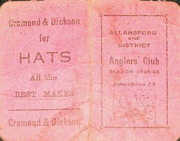 Allansford and District Anglers Club 1945-1946 Season ticket