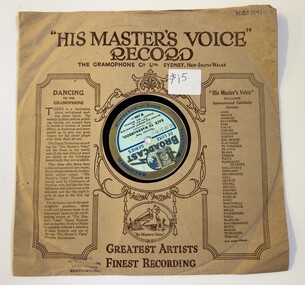 Functional object - Musical recording, Back to Warrnambool, C 1930
