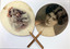 These are two handheld card fans with a wooden handle.