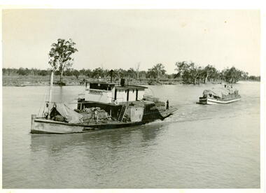 Photograph - PS Pevensey and barge Kulnine on the Darling River 1942, 1942