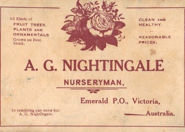 Advertising Card, Nightingale/Thompson collection, 1915