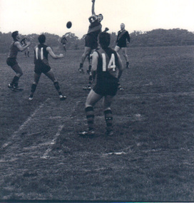 B/W Photograph, Footballers going for the ball, 1970s?