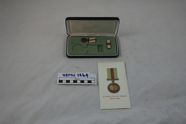 Award - Box of 1 Miniature Medal, 1 Ribbon Bar and one Pamphlet, Miniature Civilian Service Medal and Bar, 1994