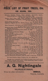 Papers, VEMU1717.1 Price List of Fruit Trees 1920 - A.G. Nightingale;