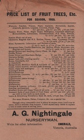 Papers, VEMU1717.1 Price List of Fruit Trees 1920 - A.G. Nightingale;