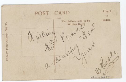 Back of 1912 New Year Postcard with written inscription