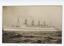 Yellowed monochrome postcard depicting white four-funnelled ocean liner with red-cross flags on ocean waters. 