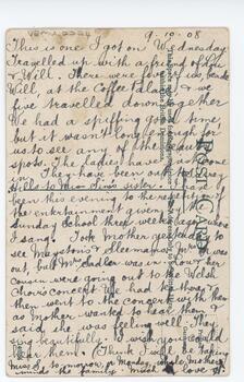 Long, handwritten message on back of postcard