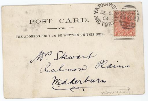 Handwritten address of recipient. Queen Victoria stamp with postmark.