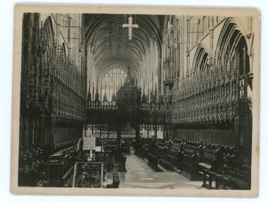 A black and white postcard of the interior of Chester Cathedral.