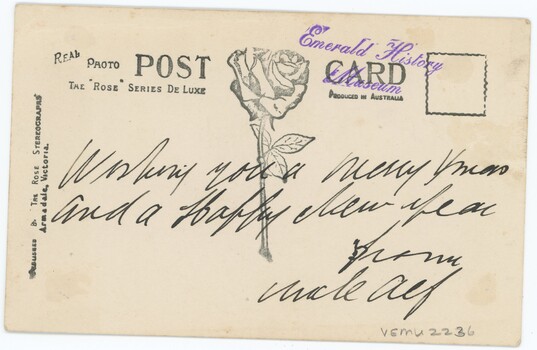 Back of postcard of Hanging Rock with handwritten message