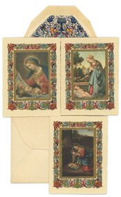 Three Christmas cards with different Italian Rennaissance Madonna and Child prints - otherwise identical cards