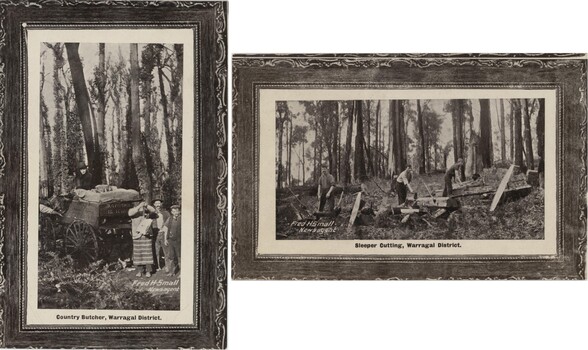 Two black and white postcards on a white background.