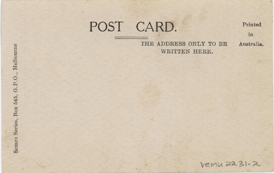 Yellowed postcard with space for writing.