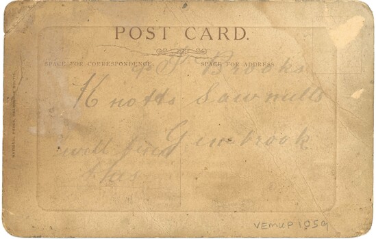 Back of postcard with handwritten message