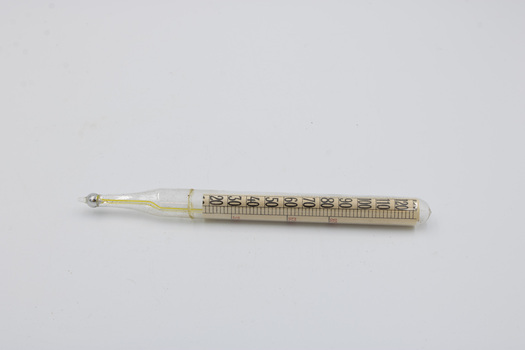 A dairy thermometer, with the numbers facing the camera.