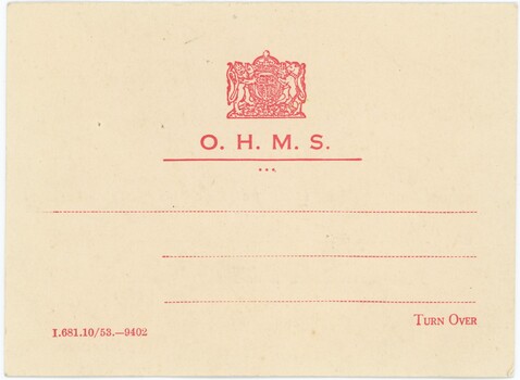 A notice card featuring the UK's coat of arms, blank space, and some writing.