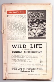 First page of Wild Life magazine with an editorial and an advertisement for a subscription to the magazine