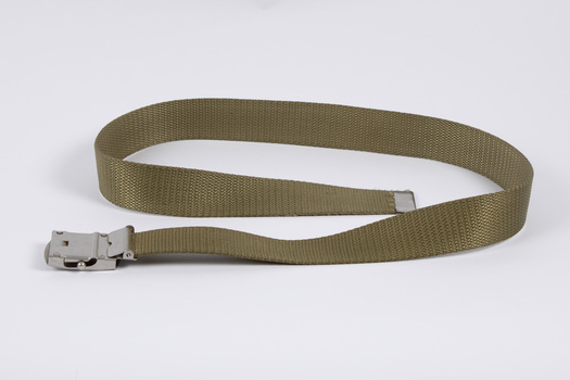 Military belt showing underneath of metal clasp