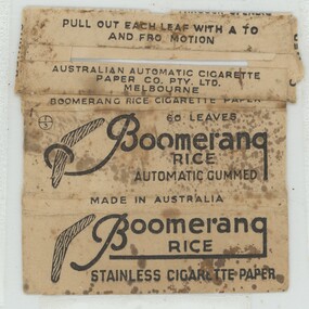 A packet of Boomerang Cigarette Papers opened out. No papers.