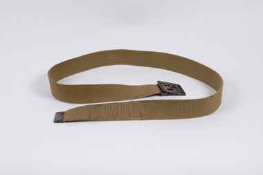 Military belt khaki with metal clasps, partly folded