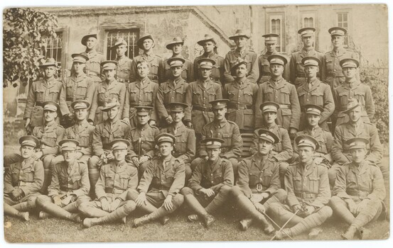 Formal group of thirty-six trainee officers outside Oxford New College 1917 