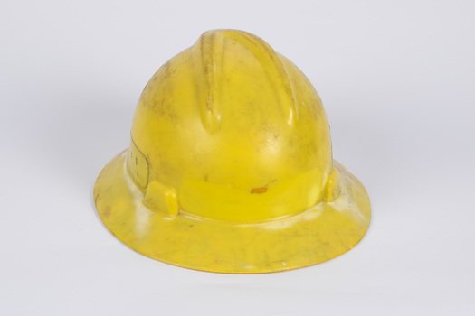 Back view of fire fighter's helmet