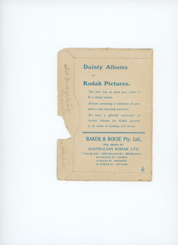 Back of Kodak Baker & Rouse folder showing information about the company and its products