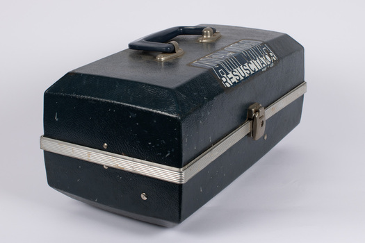 Case containing a manual air resuscitation kit - including two mouth pieces, manual air pump and instructions