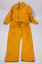 Yellow-colored fire fighter overalls laid flat