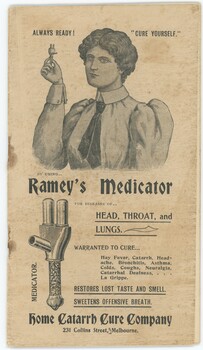 Title page of Ramey's medicator information booklet, 14 pages. Medicator purports to cure a range of Head, Throat and lung complaints