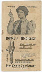 Title page of Ramey's medicator information booklet, 14 pages. Medicator purports to cure a range of Head, Throat and lung complaints