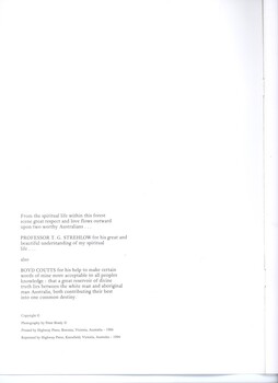 Inside front cover of booklet with two printed dedications and publication details