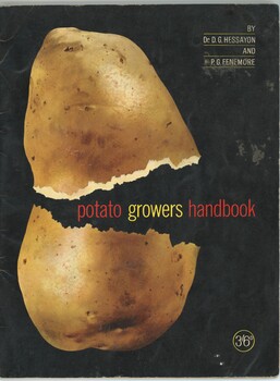 Front cover of 'potato growers handbook' showing photo of potato cut in half