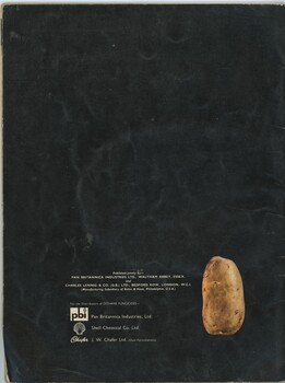 Back cover of 'potato growers handbook' with photo of potato