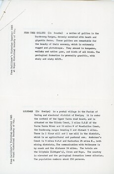 Third page of copy of Gazetter showing information about Fern Tree Gullies [sic] and Lilydale