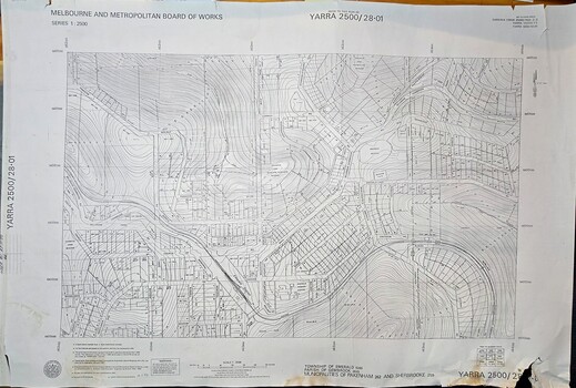 Large topographical map issued by the Melbourne Board of works in 1989