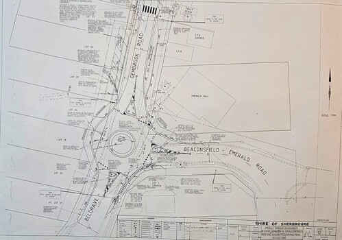Roundabout at intersection of Belgrave-Gembrook Rd., and Beaconsfield-Emerald Rd., Emerald, drawn 1989 - surveyors  map