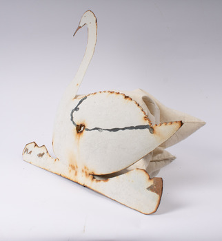 Rear view of metal swan 